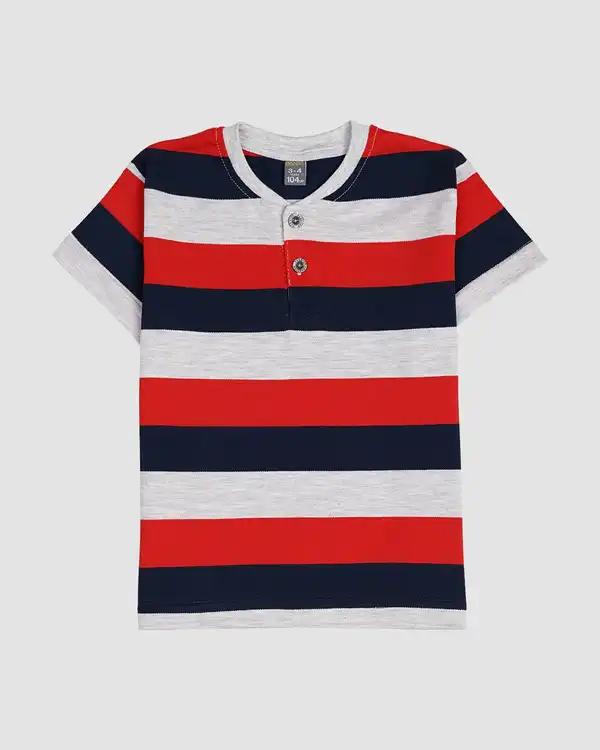 تیشرت پسرانه جودون مدل راه راه پهن قرمز بانی نو