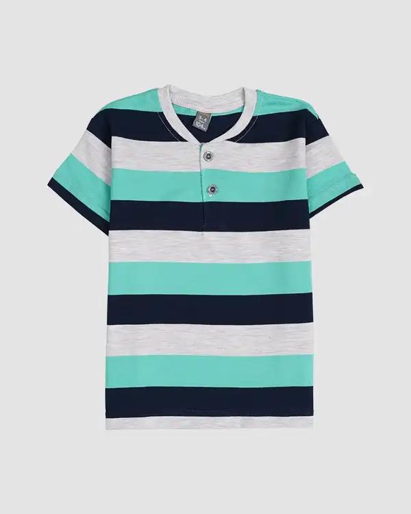 تیشرت پسرانه جودون مدل راه راه پهن سبز بانی نو