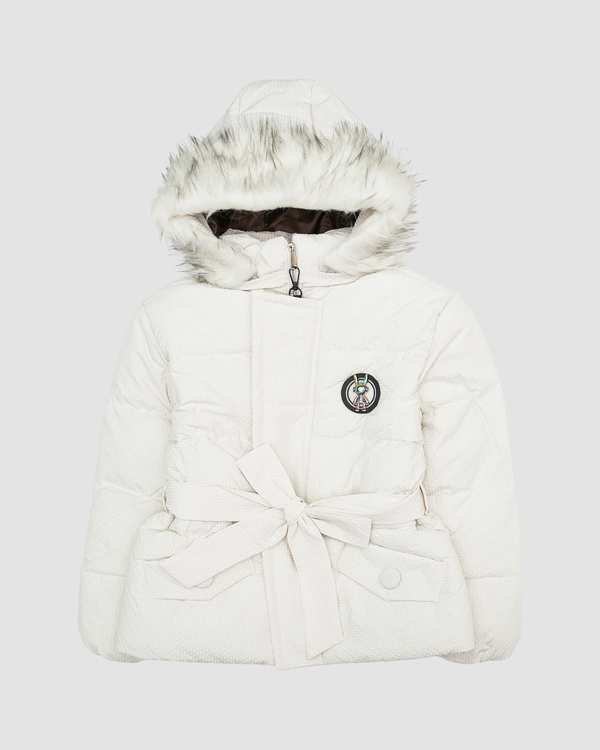 کاپشن دخترانه کلاه خزدار کمربنددار سفید بانی نو