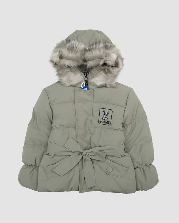 کاپشن دخترانه کلاه خزدار کمربنددار سبز بانی نو