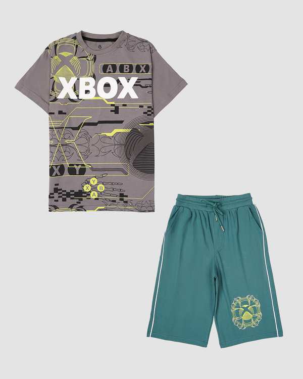 ست تیشرت و شلوارک پسرانه طرح X_BOX سبز بانی نو