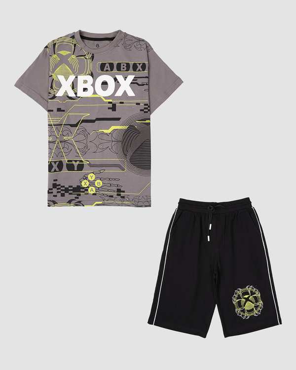 ست تیشرت و شلوارک پسرانه طرح X_BOX طوسی بانی نو