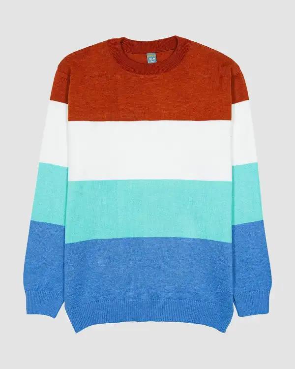 پلیور بافت پسرانه بانی نو طرح راه راه پهن سبز آبی