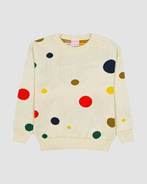 پلیور بافت دخترانه بانی نو طرح توپی کرم