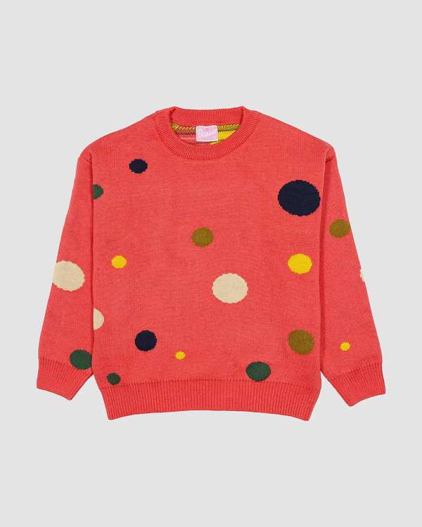 پلیور بافت دخترانه بانی نو طرح توپی گلبهی