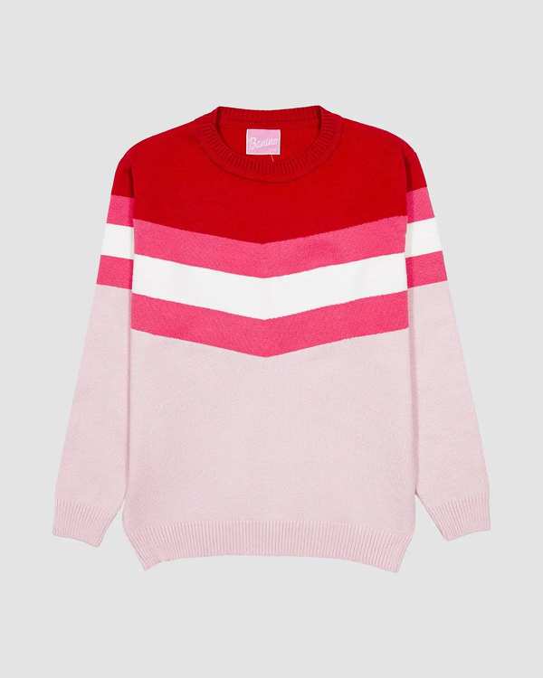 پلیور بافت دخترانه بانی نو طرح راه پهن ریپ سفید صورتی