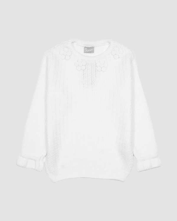 پلیور بافت دخترانه بانی نو طرح پنج گل شیری