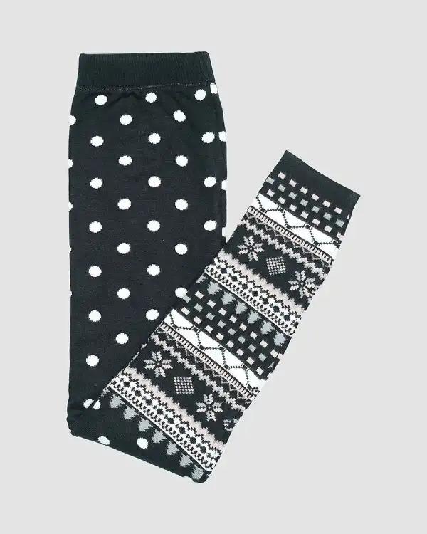 شلوار بافت دخترانه بانی نو طرح توپی مشکی سفید