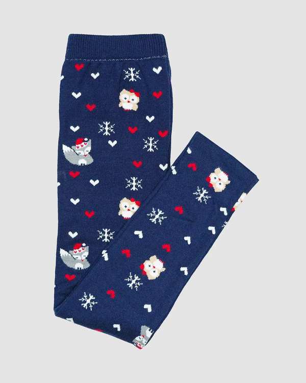 شلوار بافت دخترانه بانی نو طرح قلب سرمه ای