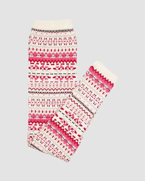 شلوار بافت دخترانه بانی نو طرح دار صورتی سفید