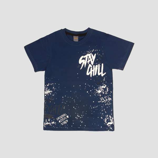 بلوز تک پسرانه یقه گرد stay chill سرمه ای 6الی 15 سال بانی نو