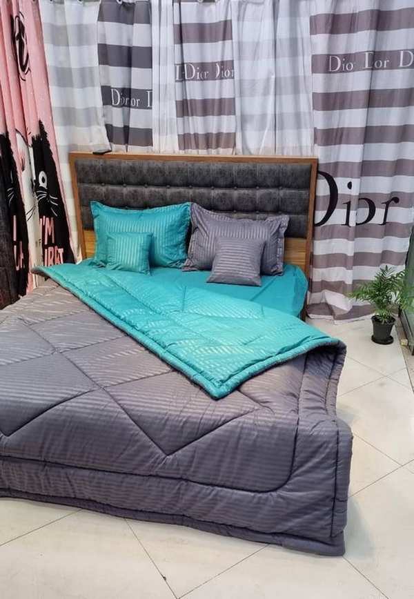 روتختی هتلی راه راه نخ پنبه طوسی سبز