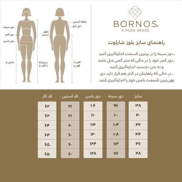 بلوز زنانه آستین کوتاه پفی الیزه یقه گیپور کلاسیک شارلوت برنس Bornos - تصویر 10