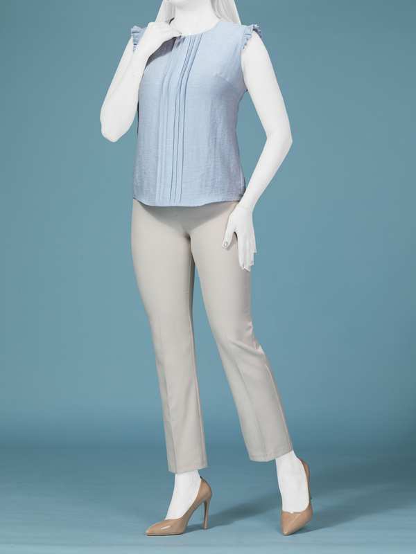 تاپ زنانه کتان کریستال یقه گرد پیلی دار کلاسیک هلسا برنس Bornos