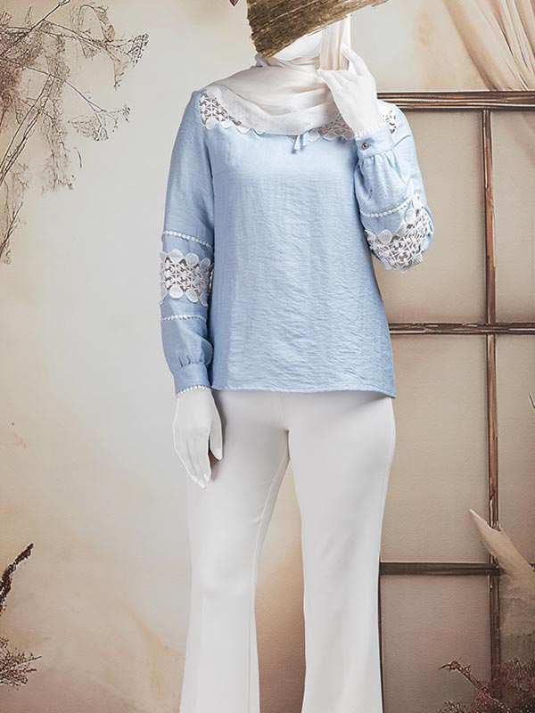 بلوز زنانه مجلسی کتان کریستال گیپور کلاسیک شبنم برنس Bornos