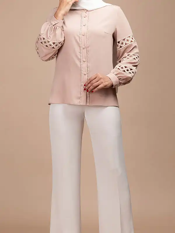 شومیز مجلسی زنانه آستین پفی مدل فرناز برنس Bornos