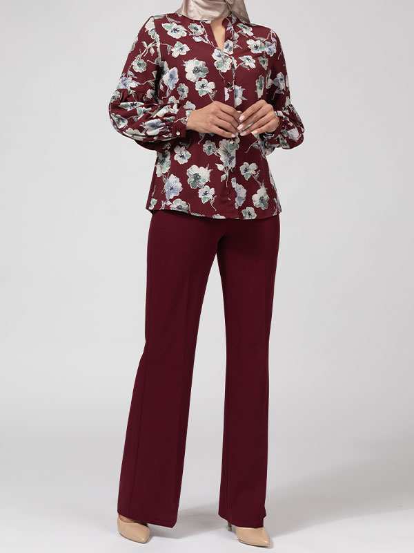 شومیز زنانه کرپ حریر یقه استاده طرح دار کلاسیک یسنا برنس Bornos