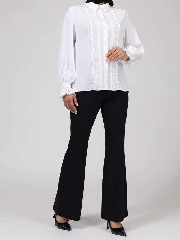 شومیز زنانه کرپ حریر مجلسی یقه مردانه نوار دوزی شده کلاسیک جیران برنس Bornos