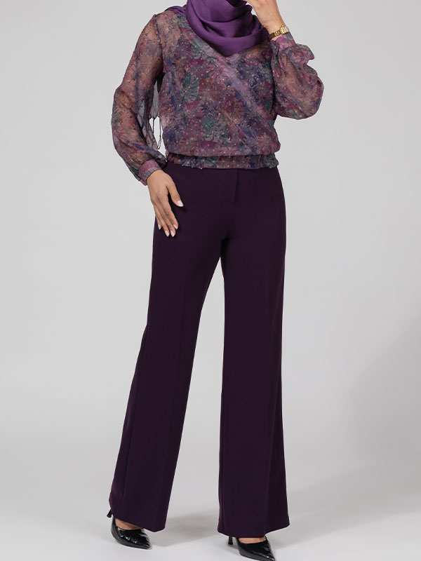 بلوز زنانه حریر طرح دار یقه هفت و هشتی کمرکش کژوال پونه 100 برنس Bornos