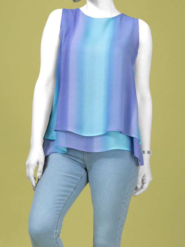 تاپ زنانه کرپ حریر طرح دار یقه گرد کژوال والا برنس Bornos