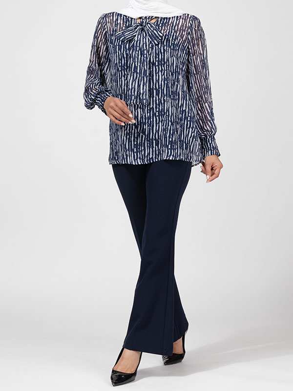 بلوز زنانه مجلسی حریر طرح دار یقه کرواتی روناک برنس Bornos