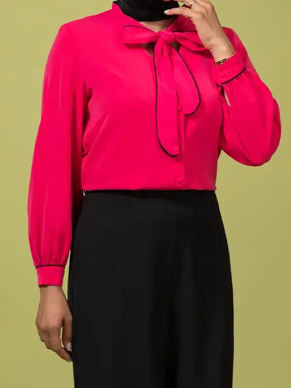 تونیک زنانه کرپ یقه کراواتی سایز بزرگ کلاسیک ارمیا برنس Bornos