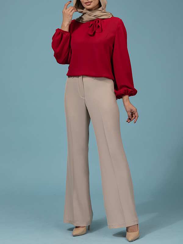 شلوار زنانه پارچه ای کرپ کنزو از بالا گشاد ریزشی 10106 برنس