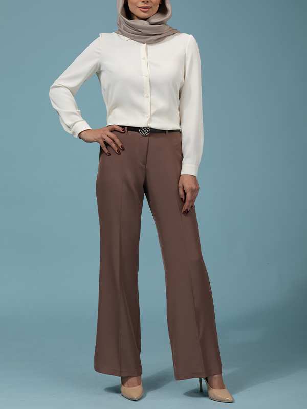 شلوار زنانه پارچه ای کرپ کنزو از بالا گشاد ریزشی 10106 برنس