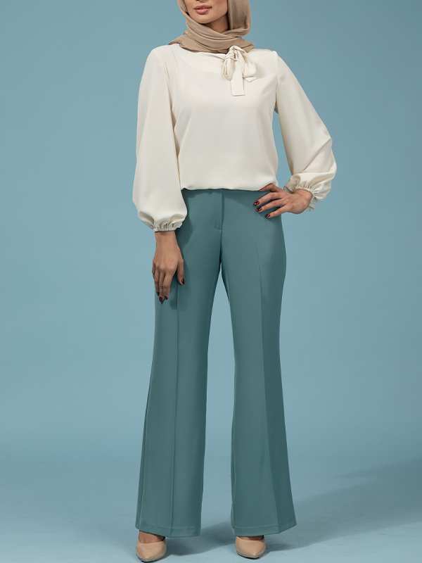 شلوار زنانه پارچه ای کرپ کنزو از بالا گشاد ریزشی 10106 برنس