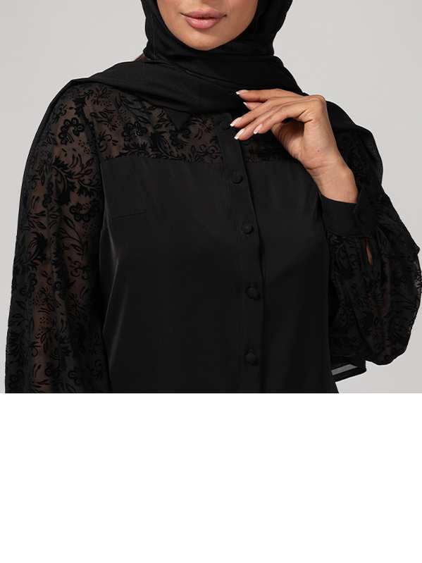 شومیز زنانه کرپ آستین بلند حریر طرحدار یقه مردانه 30100 برنس - تصویر 4