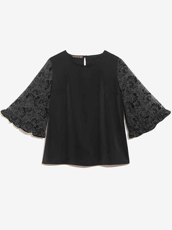 بلوز زنانه مجلسی کرپ آستین کلوش چین دار 40107 برنس