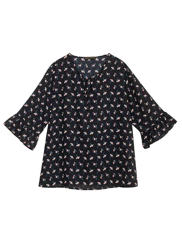 بلوز زنانه سایز بزرگ آستین سه ربع کرپ 40108 برنس