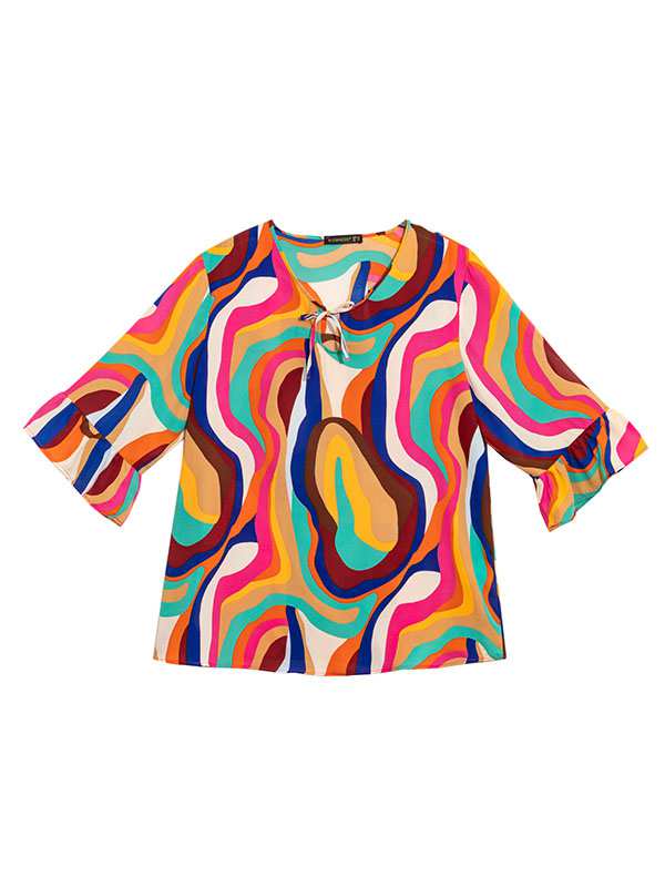 بلوز زنانه سایز بزرگ آستین سه ربع کرپ 40108 برنس