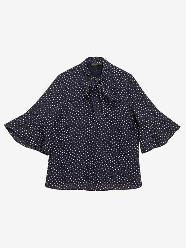 بلوز زنانه مجلسی آستین سه ربع کلوش یقه کرواتی کرپ ژورژت 40109 برنس