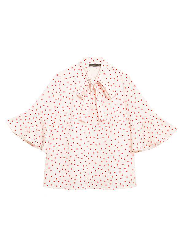 بلوز زنانه مجلسی آستین سه ربع کلوش یقه کرواتی کرپ ژورژت 40109 برنس