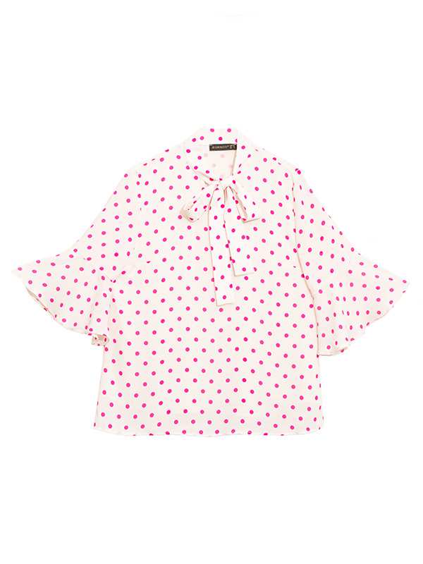 بلوز زنانه مجلسی آستین سه ربع کلوش یقه کرواتی کرپ ژورژت 40109 برنس