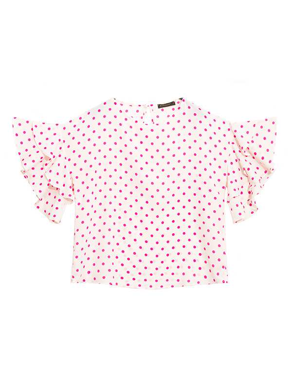 بلوز زنانه کرپ ژرژت سایز بزرگ آستین کلوش 40110 برنس