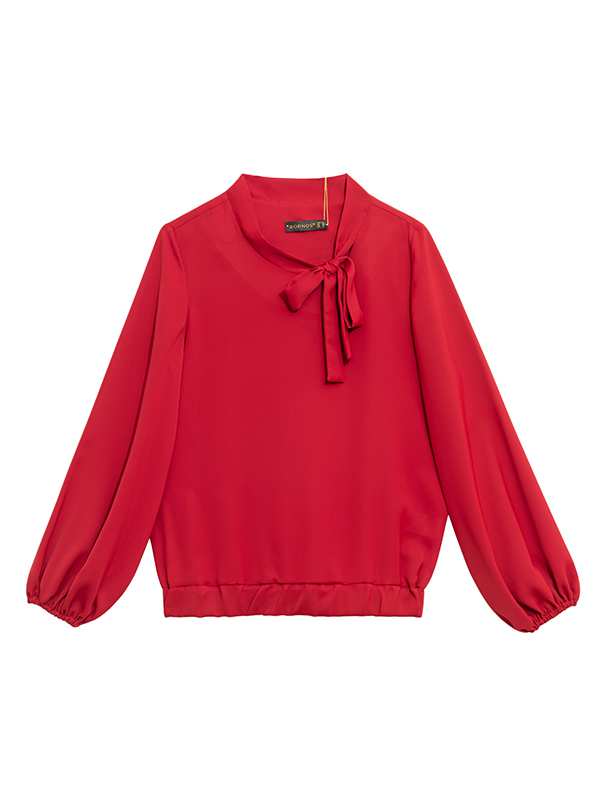 بلوز زنانه آستین بلند یقه کرواتی مچ کشی کرپ 40105 برنس