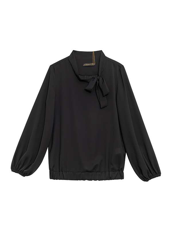 بلوز زنانه آستین بلند یقه کرواتی مچ کشی کرپ 40105 برنس