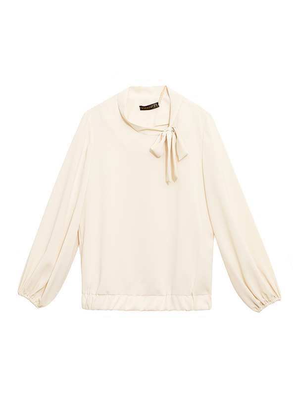 بلوز زنانه آستین بلند یقه کرواتی مچ کشی کرپ 40105 برنس