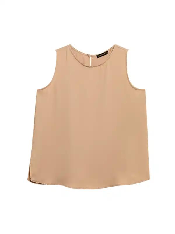 تاپ زنانه سایز بزرگ کرپ آستین حلقه ای 60104 برنس