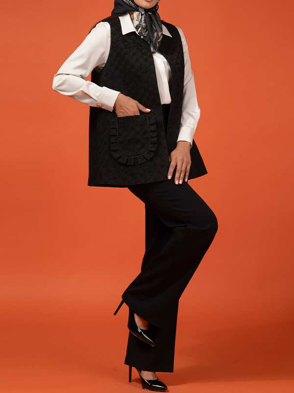 وست زنانه ژاکارد آستر دار جیب دار کلاسیک 70101 برنس Bornos