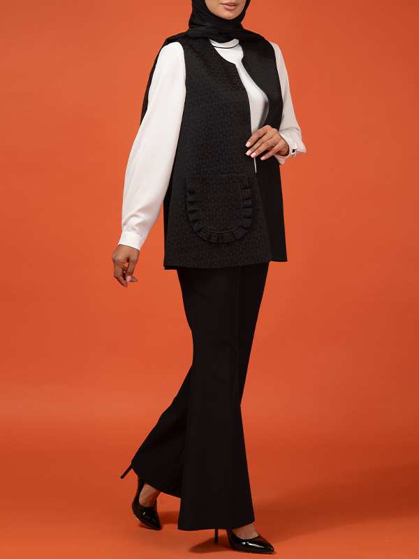 وست زنانه ژاکارد آستر دار جیب دار کلاسیک 70101 برنس Bornos