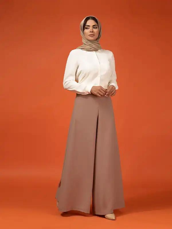 دامن شلواری زنانه مجلسی فاق بلند کرپ 10102 برنس