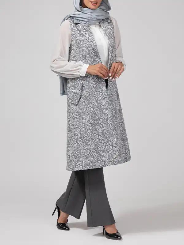 وست بلند زنانه ژاکارد مجلسی جیب نما یقه انگلیسی 70104 برنس Bornos