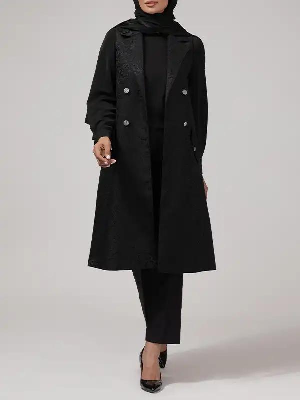 وست بلند زنانه ژاکارد مجلسی جیب نما یقه انگلیسی 70104 برنس Bornos