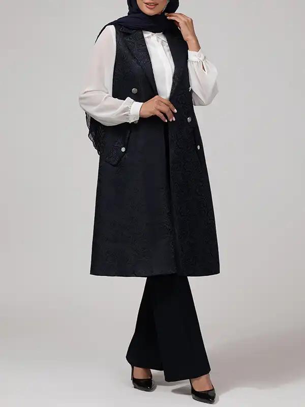 وست بلند زنانه ژاکارد مجلسی جیب نما یقه انگلیسی 70104 برنس Bornos