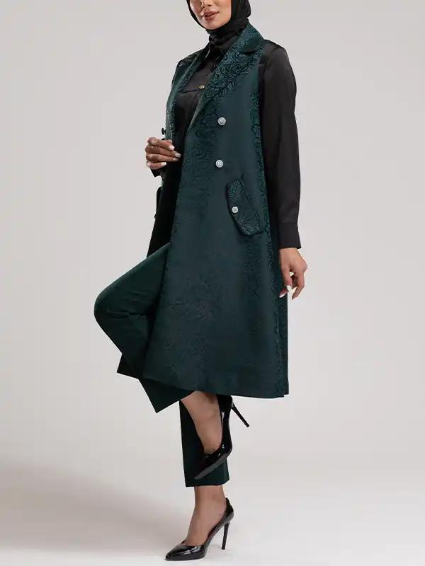 وست بلند زنانه ژاکارد مجلسی جیب نما یقه انگلیسی 70104 برنس Bornos