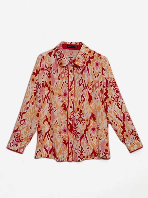 شومیز زنانه طرح دار کرپ الیزه یقه مردانه 30102 برنس Bornos