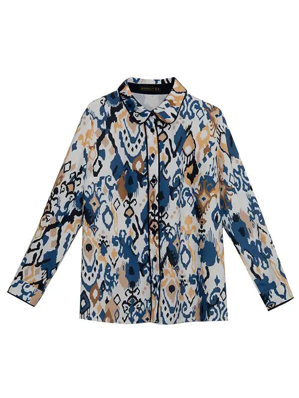 شومیز زنانه طرح دار کرپ الیزه یقه مردانه 30102 برنس Bornos